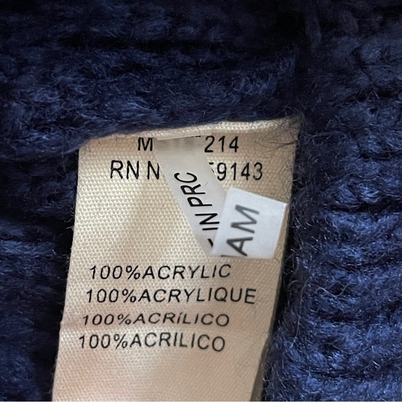 NWT FRNCH Women’s Medium Large Navy Blue Cowl Neck Chunky Open Knit Sweater - Picture 5 of 5